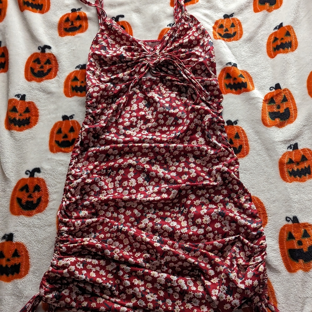 Red dress with white flowers